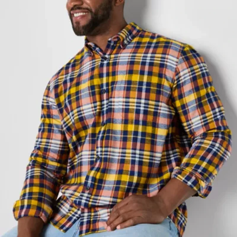 St. John's Bay Dexterity Mens Easy-on + Easy-off Long Sleeve Adaptive Classic Fit Big and Tall Flannel Shirt