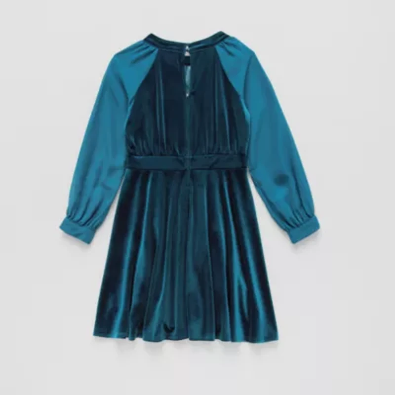 Emerald Sundae Big Kid Girls Long Sleeve Puffed A-Line Dress