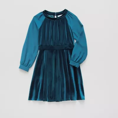 Emerald Sundae Big Kid Girls Long Sleeve Puffed A-Line Dress