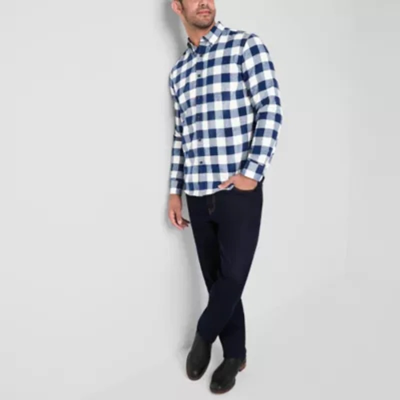 St. John's Bay Dexterity Mens Easy-on + Easy-off Long Sleeve Adaptive Classic Fit Flannel Shirt