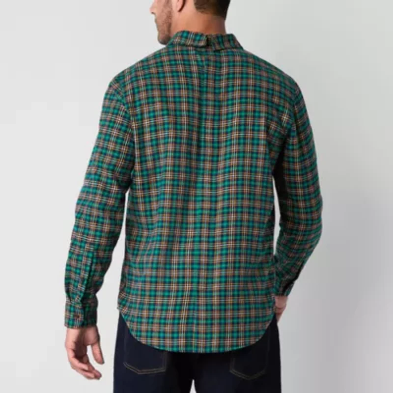 St. John's Bay Mens Easy-on + Easy-off Seated Wear Long Sleeve Adaptive Classic Fit Flannel Shirt