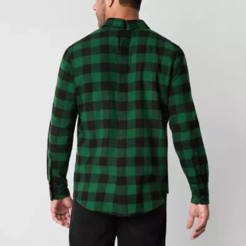 St. John's Bay Mens Easy-on + Easy-off Seated Wear Long Sleeve Adaptive Classic Fit Flannel Shirt