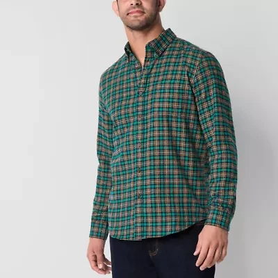 St. John's Bay Mens Easy-on + Easy-off Seated Wear Long Sleeve Adaptive Classic Fit Flannel Shirt
