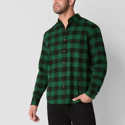 St. John's Bay Mens Easy-on + Easy-off Seated Wear Long Sleeve Adaptive Classic Fit Flannel Shirt