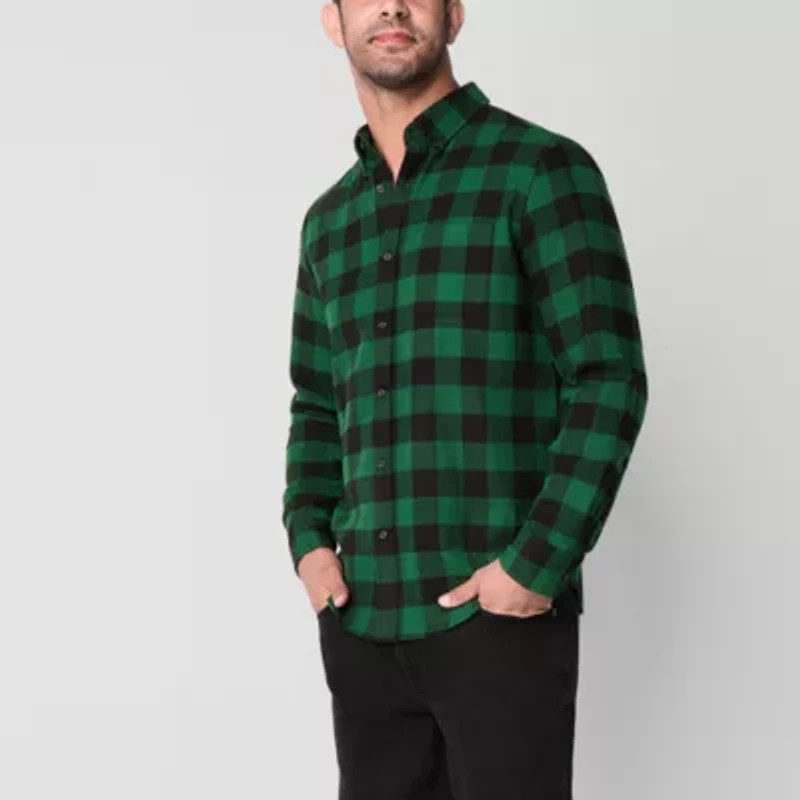 St. John's Bay Mens Easy-on + Easy-off Seated Wear Long Sleeve Adaptive Classic Fit Flannel Shirt