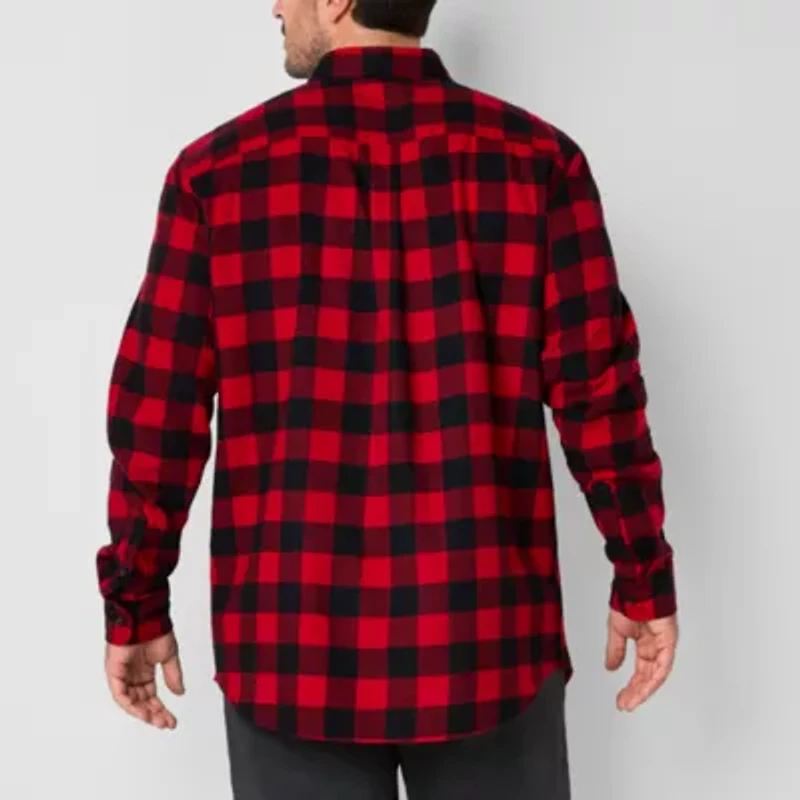 St. John's Bay Dexterity Mens Easy-on + Easy-off Long Sleeve Adaptive Classic Fit Big and Tall Flannel Shirt
