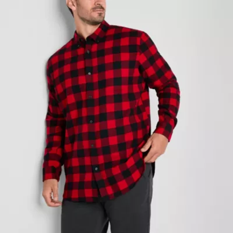 St. John's Bay Dexterity Mens Easy-on + Easy-off Long Sleeve Adaptive Classic Fit Big and Tall Flannel Shirt