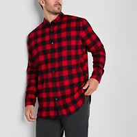 St. John's Bay Dexterity Mens Easy-on + Easy-off Long Sleeve Adaptive Classic Fit Big and Tall Flannel Shirt