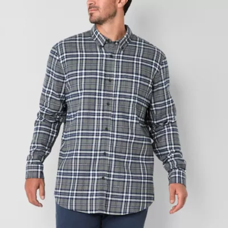 St. John's Bay Mens Easy-on + Easy-off Long Sleeve Adaptive Classic Fit Big and Tall Flannel Shirt