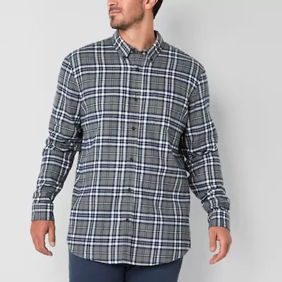 St. John's Bay Mens Easy-on + Easy-off Long Sleeve Adaptive Classic Fit Big and Tall Flannel Shirt
