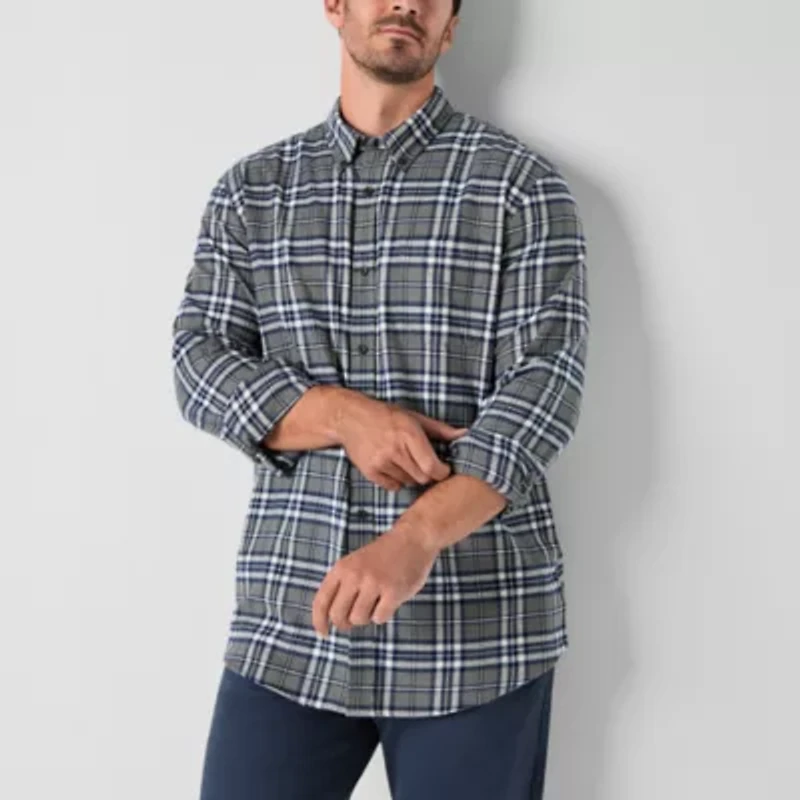 St. John's Bay Mens Easy-on + Easy-off Long Sleeve Adaptive Classic Fit Big and Tall Flannel Shirt