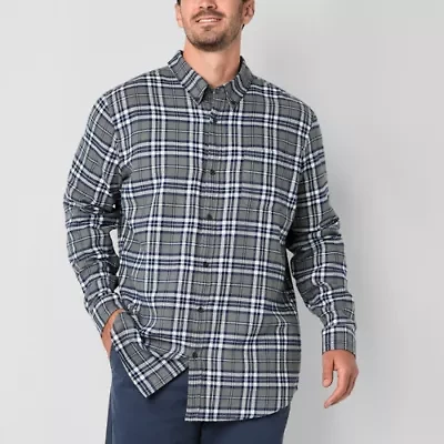 St. John's Bay Mens Easy-on + Easy-off Seated Wear Long Sleeve Adaptive Classic Fit Big and Tall Flannel Shirt