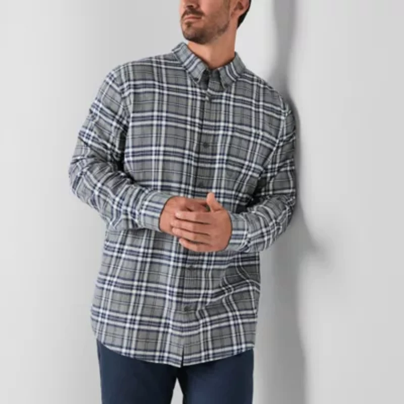 St. John's Bay Mens Easy-on + Easy-off Seated Wear Long Sleeve Adaptive Classic Fit Big and Tall Flannel Shirt
