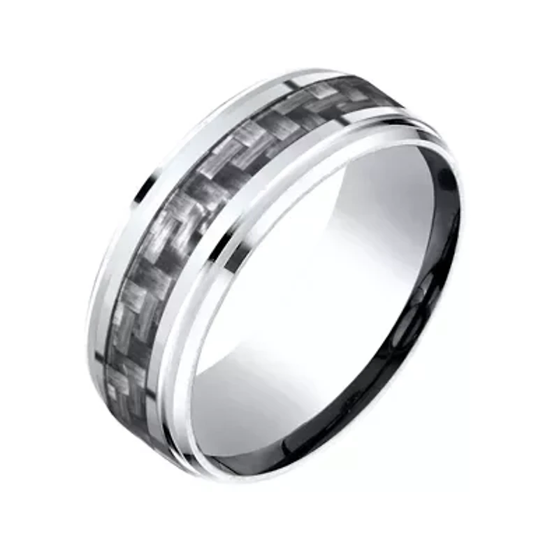Mens 9mm Cobalt and Carbon Fiber Wedding Band Ring
