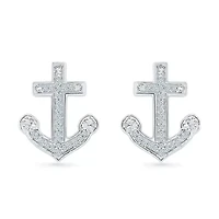 1/10 CT. T.W. Natural White Diamond Sterling Silver 15mm Anchor Stud Earrings