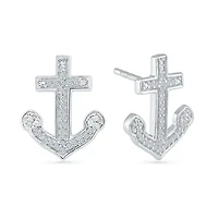1/10 CT. T.W. Natural White Diamond Sterling Silver 15mm Anchor Stud Earrings