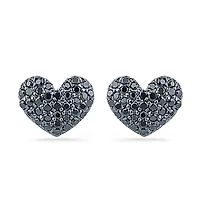 1/4 CT. T.W. Natural Black Diamond Sterling Silver 8mm Heart Stud Earrings