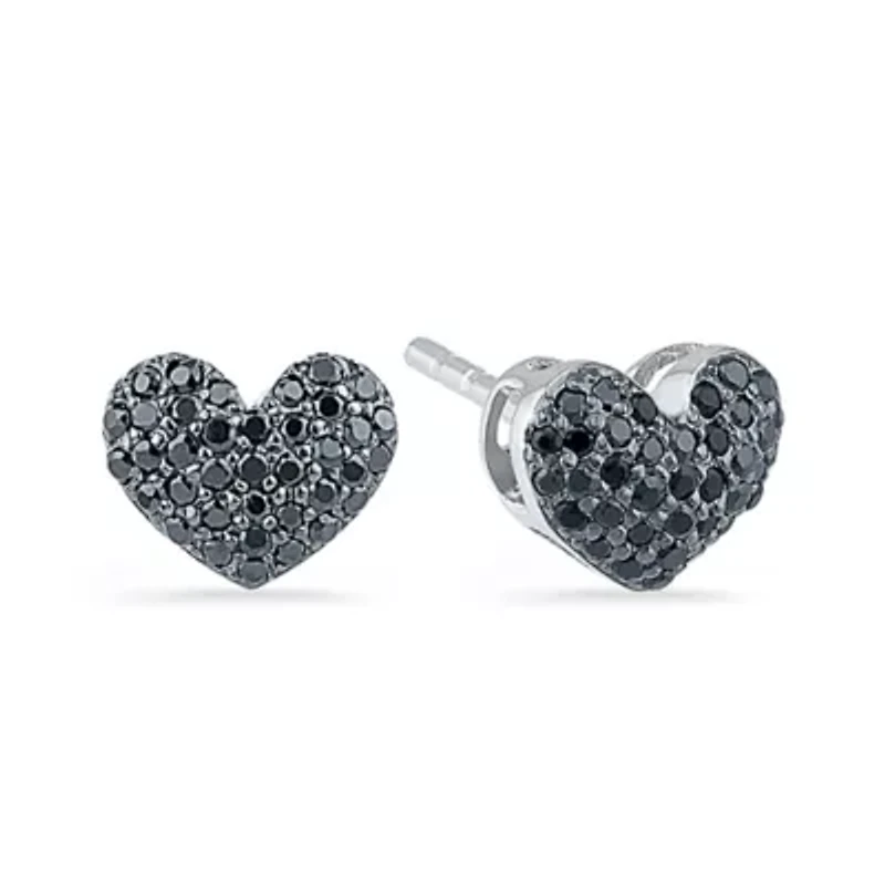 1/4 CT. T.W. Natural Black Diamond Sterling Silver 8mm Heart Stud Earrings