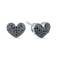 1/4 CT. T.W. Natural Black Diamond Sterling Silver 8mm Heart Stud Earrings