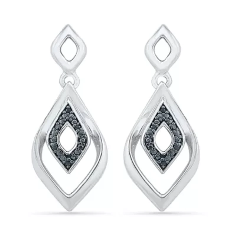 Womens Diamond Accent Natural Black Diamond Sterling Silver Diamond Drop Earrings