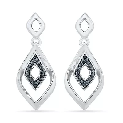 Womens Diamond Accent Natural Black Diamond Sterling Silver Diamond Drop Earrings