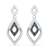 Womens Diamond Accent Natural Black Diamond Sterling Silver Diamond Drop Earrings