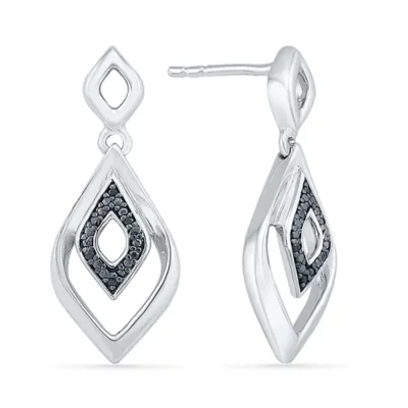 Womens Diamond Accent Natural Black Diamond Sterling Silver Diamond Drop Earrings