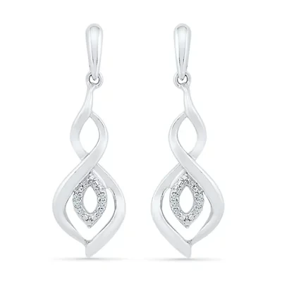 Womens Diamond Accent Natural White Diamond Sterling Silver Drop Earrings