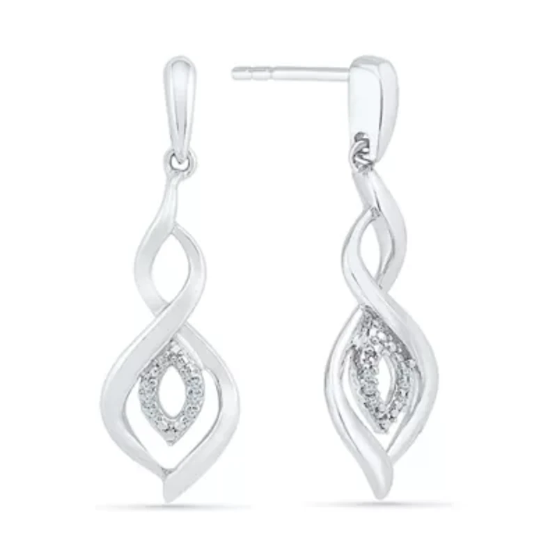 Womens Diamond Accent Natural White Diamond Sterling Silver Drop Earrings