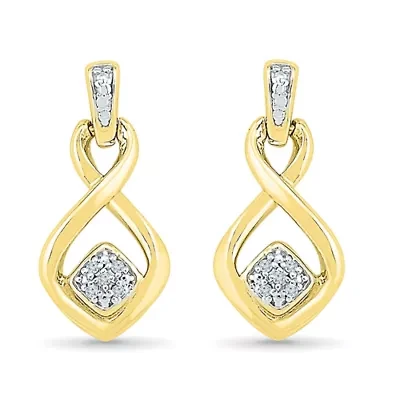 Womens Diamond Accent Natural White Diamond 10K Gold Over Silver Drop Earrings