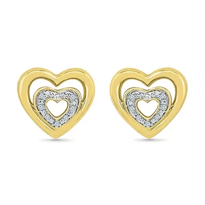 Diamond Accent Natural White Diamond 10K Gold Over Silver 10mm Heart Stud Earrings