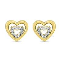 Diamond Accent Natural White Diamond 10K Gold Over Silver 10mm Heart Stud Earrings
