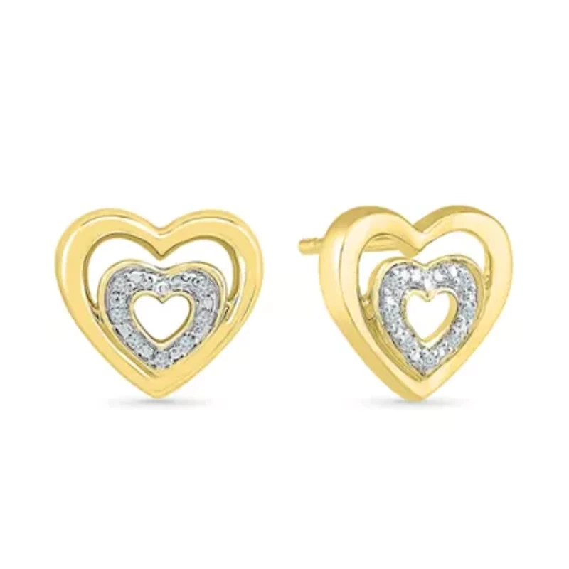 Diamond Accent Natural White Diamond 10K Gold Over Silver 10mm Heart Stud Earrings