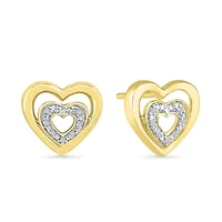 Diamond Accent Natural White Diamond 10K Gold Over Silver 10mm Heart Stud Earrings