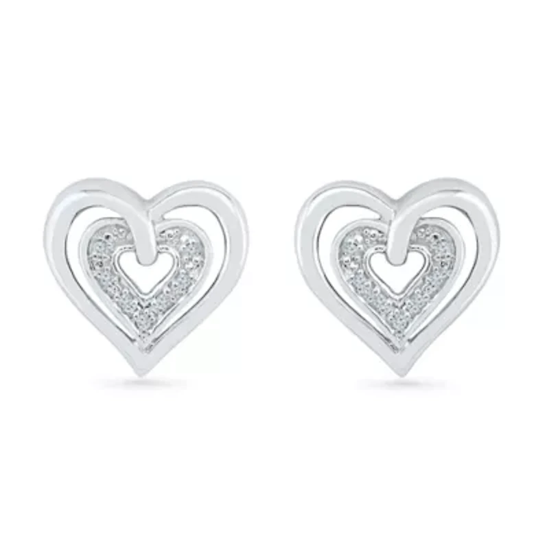 Diamond Accent Natural White Diamond 10K White Gold 11.5mm Heart Stud Earrings