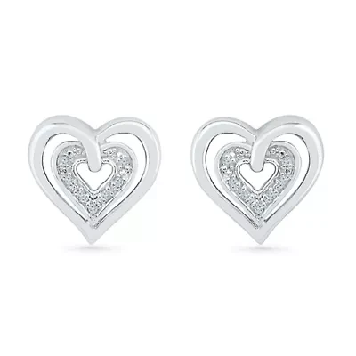Diamond Accent Natural White Diamond 10K White Gold 11.5mm Heart Stud Earrings