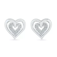 Diamond Accent Natural White Diamond 10K White Gold 11.5mm Heart Stud Earrings