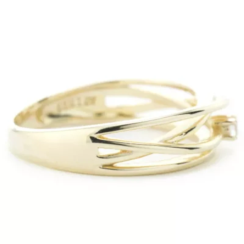 Silver Treasures Womens Cubic Zirconia 24K Gold Over Round Crossover Band