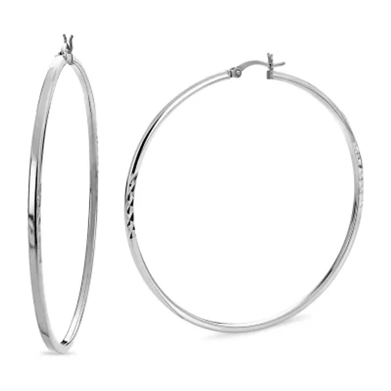 Womens Sterling Silver 60mm Hoop Earrings