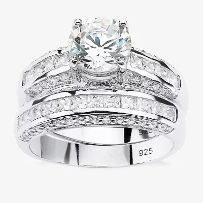 DiamonArt® Womens / CT. T.W. White Cubic Zirconia Platinum Over Silver Bridal Set
