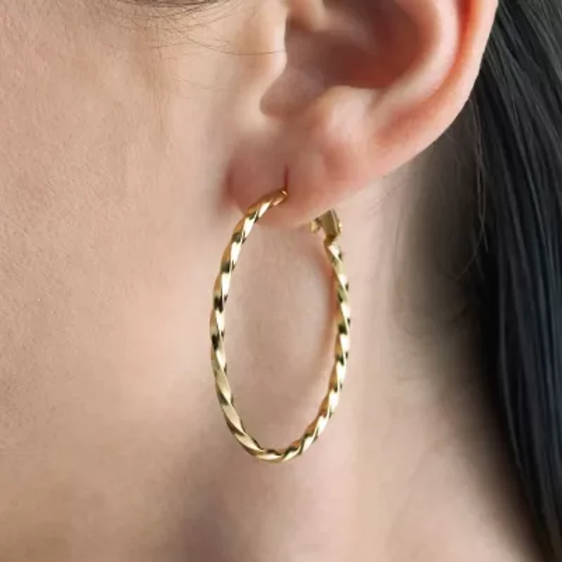 Womens 24K Gold Over Silver 31mm Hoop Earrings