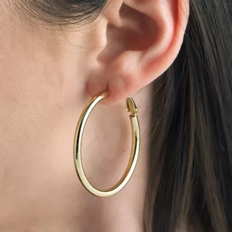 Womens 24K Gold Over Silver 40mm Hoop Earrings