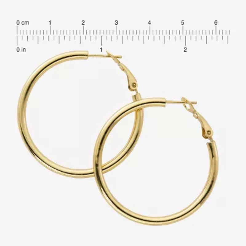 Womens 24K Gold Over Silver 40mm Hoop Earrings