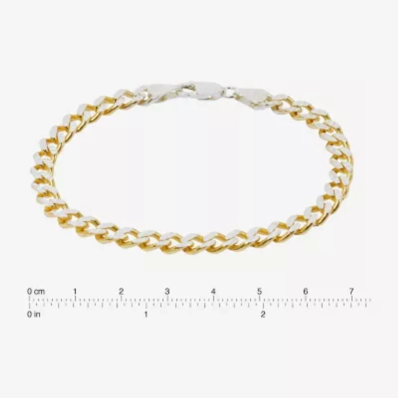 Made in Italy Unisex Adult 24K Gold Over Silver 7.5 Inch Semisolid Curb Chain Bracelet