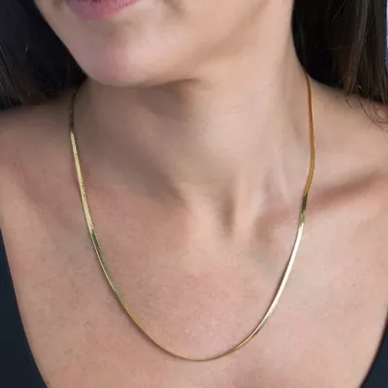 Made in Italy Womens 24K Gold Over Silver Inch Herringbone Chain Necklace