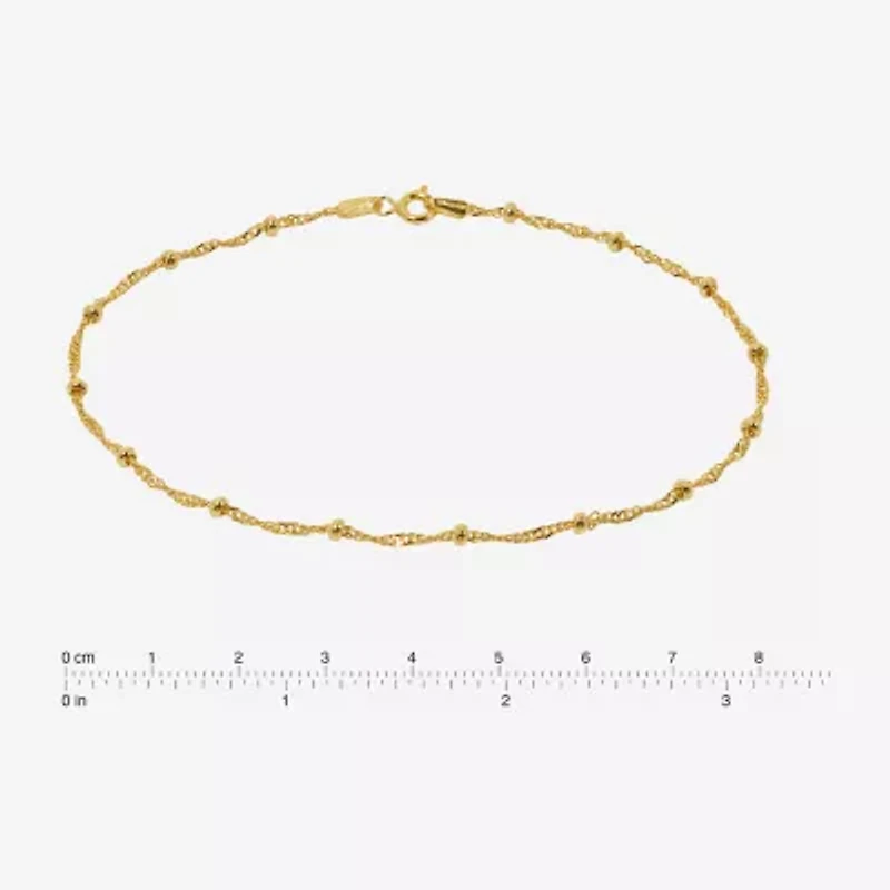 Made in Italy Womens 24K Gold Over Silver Sterling Silver 9 Inch Solid Bead Ankle Bracelet