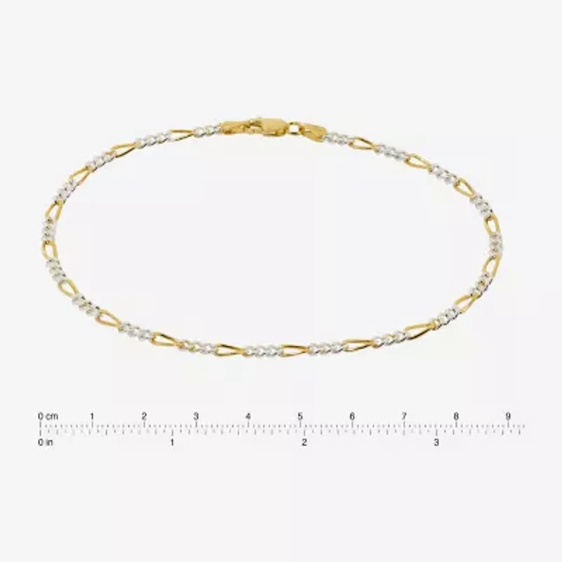 Made in Italy Unisex Adult 24K Gold Over Silver Inch Solid Figaro Chain Bracelet
