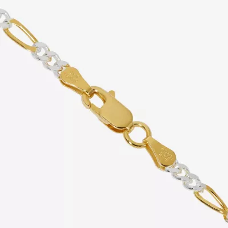 Made in Italy Unisex Adult 24K Gold Over Silver Inch Solid Figaro Chain Bracelet