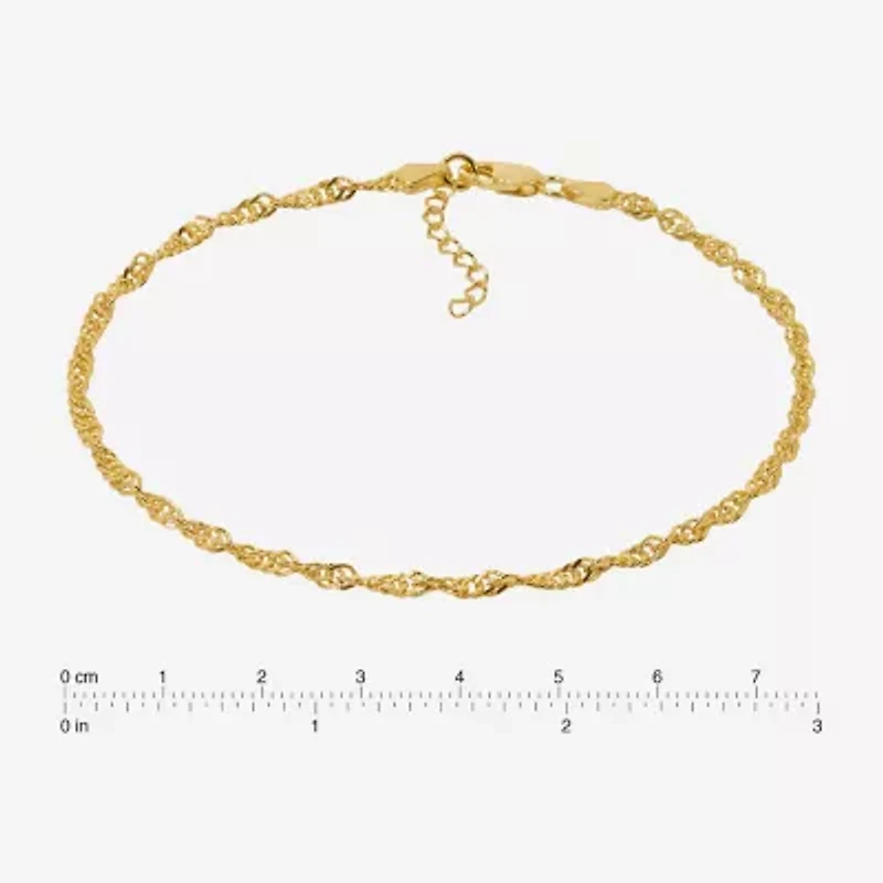 Made in Italy Unisex Adult 24K Gold Over Silver 9 Inch Semisolid Singapore Chain Bracelet