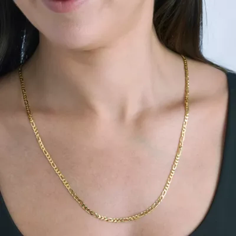 Made in Italy Womens 24K Gold Over Silver Inch Figaro Chain Necklace